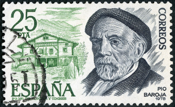 SPAIN - 1978: shows Pio Baroja y Nessi (1872-1956) and farm, 1978