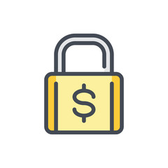 Financial security color line icon. Padlock, lock with dollar symbol vector outline colorful sign.