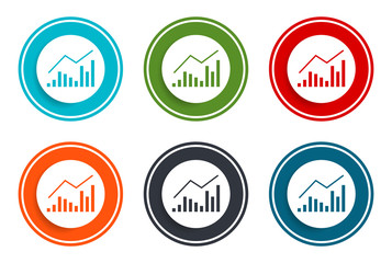 Statistics icon flat vector illustration design round buttons collection 6 concept colorful frame simple circle set