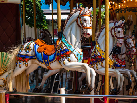 Old carousel horses in Lignano, Italy