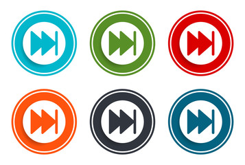 Next track playlist icon flat vector illustration design round buttons collection 6 concept colorful frame simple circle set