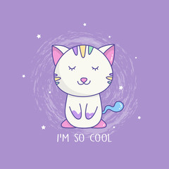 Cute cat cartoon hand draw