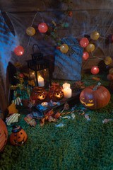 Naklejka premium Halloween background, pumpkins