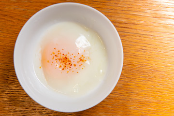 Soft boiled egg or onsen egg (onsen tamago, Hot spring egg, japanese style )