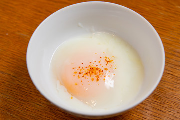 Soft boiled egg or onsen egg (onsen tamago, Hot spring egg, japanese style )