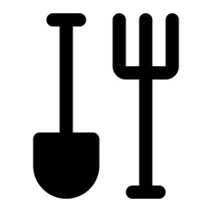 Shovel and Fork Glyph Icon Vector