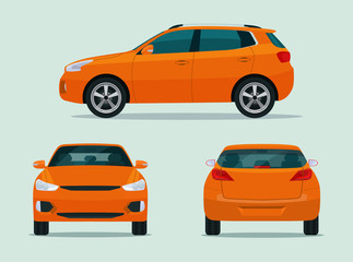 Compact CUV car set isolated. Car CUV with side view, back view and front view. Vector flat style illustration © lyudinka