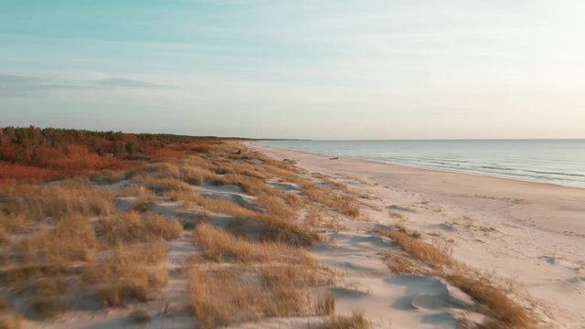 Seaside beach in Sventoji, Lithuania. Sand dunes of Baltic sea. 