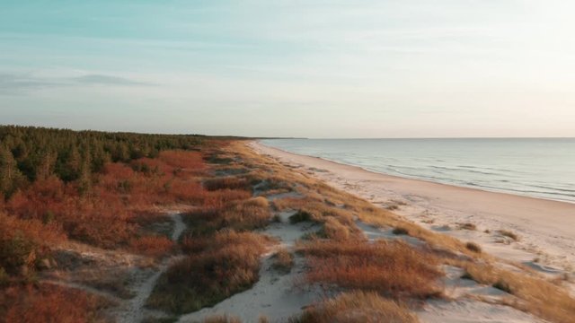 Seaside beach in Sventoji, Lithuania. Sand dunes of Baltic sea. 