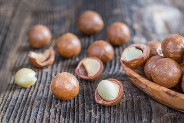  Macadamia nut on wooden table