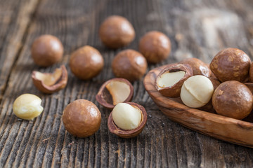  Macadamia nut on wooden table