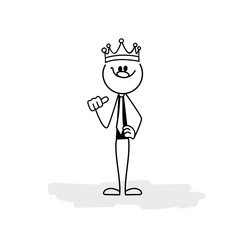 Doodle stick figure: Stick man feels like king. Vector.