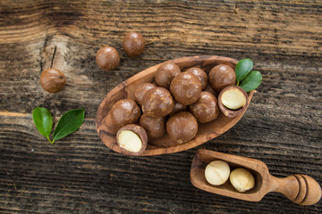  Macadamia nut on wooden table