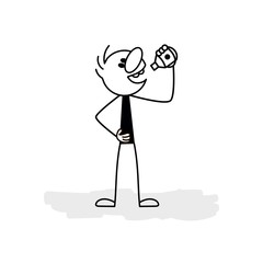 Fototapeta premium Doodle stick figure: Stick man drinks water. Vector.