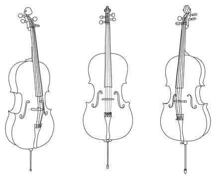 Classic cello vector isolated on white background, different angles