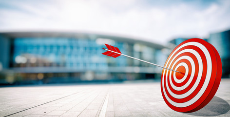 Arrow hit the center of target. Business target achievement concept