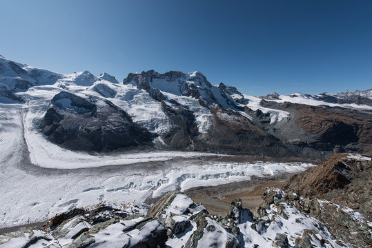 Gorner Glacier, Monte Rosa massif close to Zermatt in the canton of Valais, Switzerland.