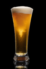 Glass of beer isolated on black background.