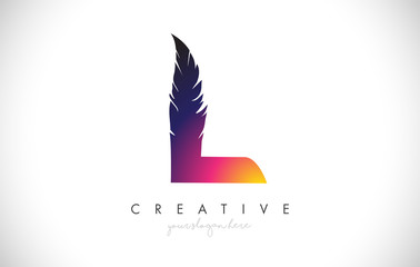 L Feather Letter Logo Icon Design With Feather Feathers Creative Look Vector Illustration