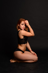 Fototapeta premium Young beautiful woman in a fashionable linen luxury blonde in the Studio.