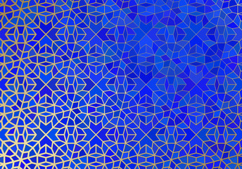 Abstract background with islamic ornament, arabic geometric texture. Golden lined tiled motif.
