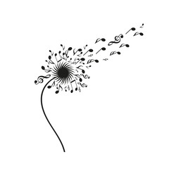 Dandelion silhouette made from musical notes, with some notes flying away towards a G-clef.A video of this motif is available as well. - obrazy, fototapety, plakaty
