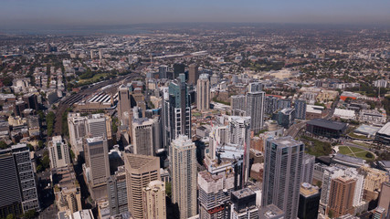 Aerial view of Sydney City Centre during sunny day.All logotype removed.
