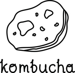 Kombucha doodle vector icon. Hand drawn contour illustration of chinese tea mushroom. Symbol of fermented antioxidant tea. Outline emblem for vegan drinks