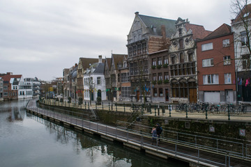 Fototapeta na wymiar The Zoutwerf along the Dijle River in Mechelen, Belgium