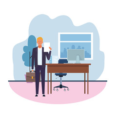 executive man at the office, colorful design