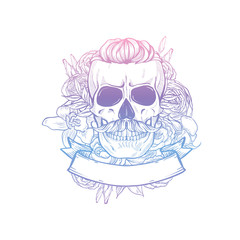 Angry skull with cirly hairstyle