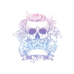 Angry skull with cirly hairstyle
