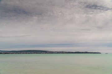 View of the southern resort town of Gelendzhik against the mountains.