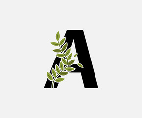 Initial A Letter Logo Icon,  Created with Green Plant Branches. Nature Green Plant A Letter Design. 