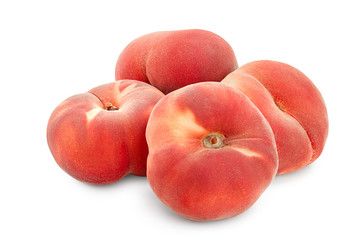 Ripe chinese flat peach fruit isolated on white background