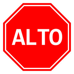 Mexican Stop sign ALTO traffic warning symbol vector - obrazy, fototapety, plakaty