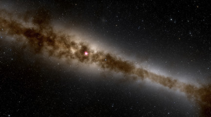 Billions of stars in the Milky Way galaxy. Bright center of the galaxy. Beautiful clusters of stars.