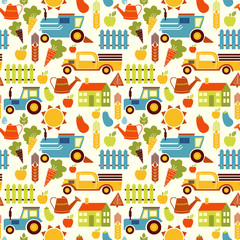 Colorful agriculture and gardening background. Garden market seamless pattern. Organic agriculture and food background