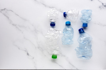 Plastic bottles to recycle. Knolling concept