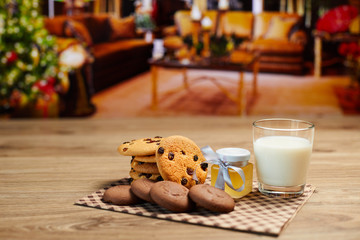 Chocolate chip cookies with milk. Chip cookies shot