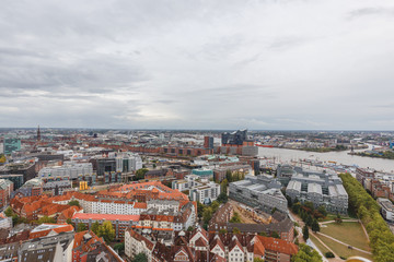 Fototapeta na wymiar Aerial View of Hamburg Cityscapes in a Cloudy Day, Hamburg, Germany
