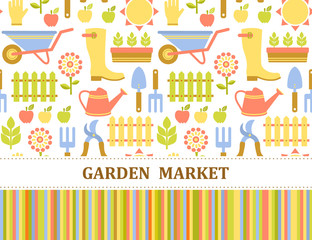 Colorful agriculture and gardening background. Garden market pattern. Organic agriculture and food background