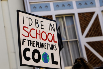 Student made sign. Protest signs against global warming. 