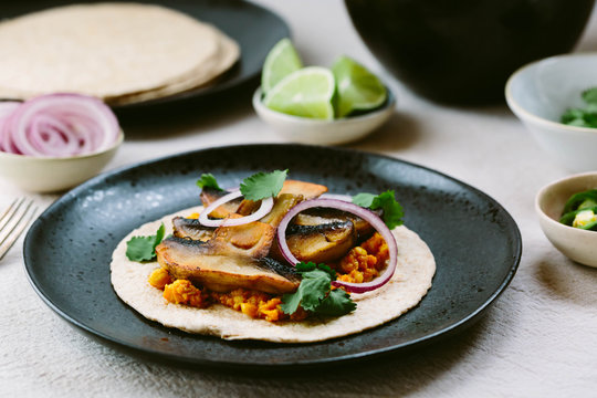 Indian spiced mushrooms with dal in a wrap.