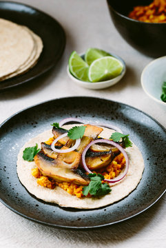 Indian spiced mushrooms with dal in a wrap.