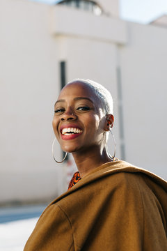 Gorgeous black woman looking at camera