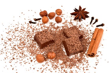 Chocolate on white background