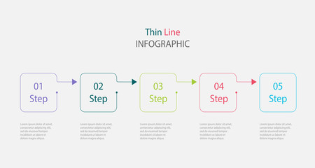 Thin line infographic template with 5 options, steps or processes. Сan be used for business concept, process diagram, presentation, workflow layout. Vector eps 10