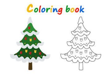 Christmas tree. Coloring book on white background. Cartoon flat style. Vector illustration