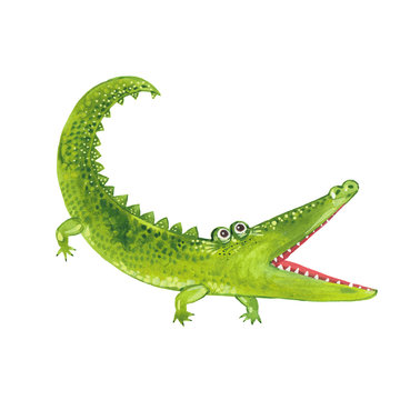 watercolor toothy crocodile